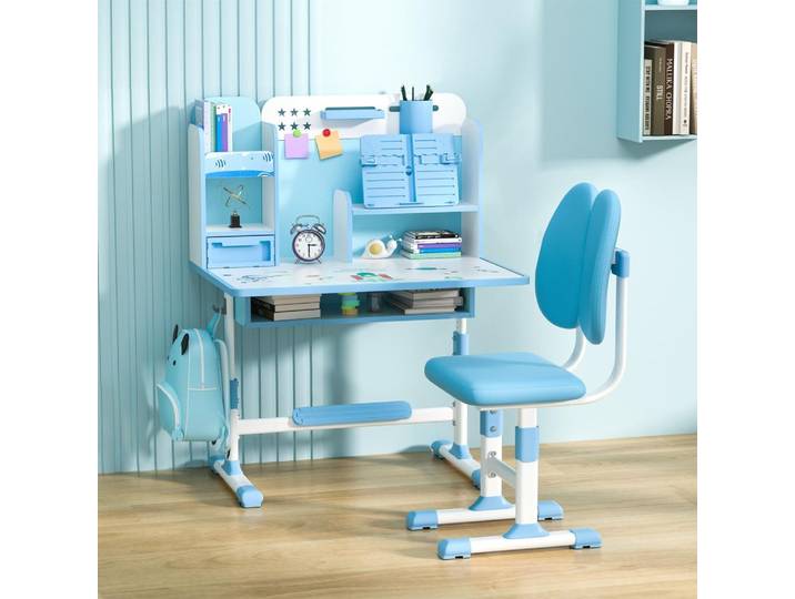 2 pièces/ensemble ensemble de chaises de bureau d'étude pour enfants, ensemble de chaises de Table d'étude scolaire réglable en hauteur, chaise de bureau ergonomique avec support de livre, bleu