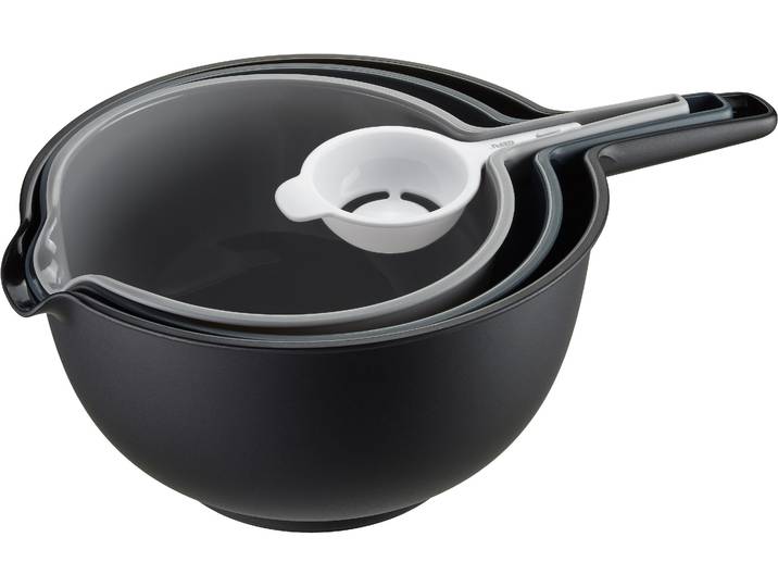 Schüssel GEFU Preparo , bunt (schwarz, weiß, dunkelgrau, hellgrau), Kunststoff, Schüsseln, Schüssel, platzsparend zu verstauen