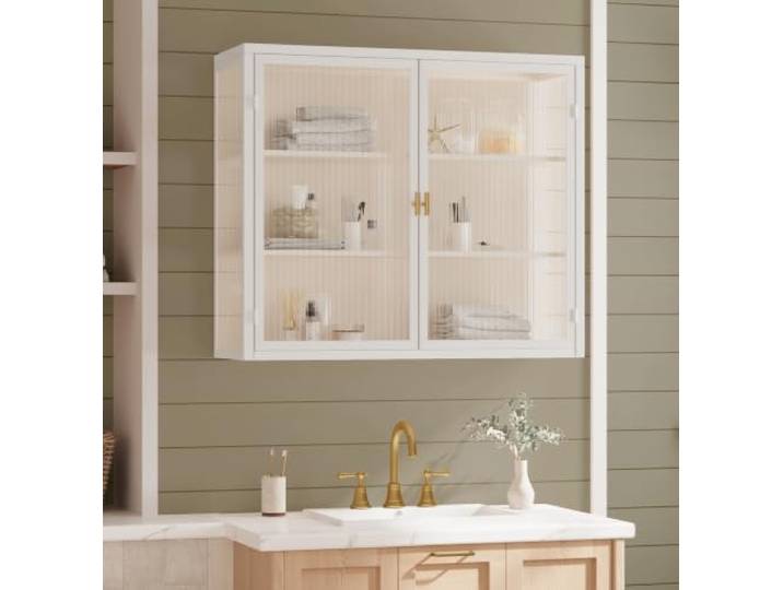 Switdo 70x60x23cm Zwetüriger Wandschrank Metall Weiß 3 Regale Bad Küche Herausnehmbare Einlegeböden für flexible Lagerung