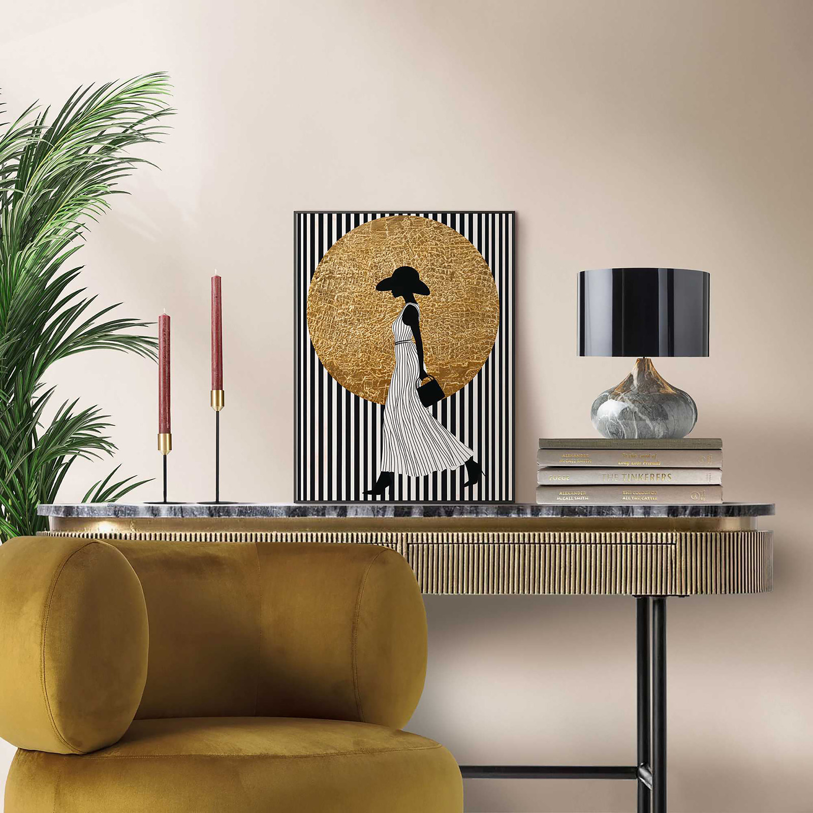 home24 Kunstprint Walking Lady MDF zwart/wit, 30 x 40 x 1 cm
