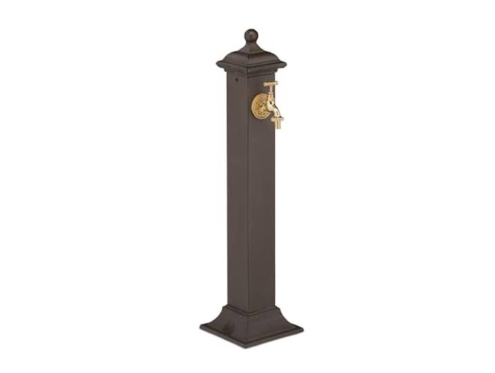 Relaxdays waterzuil met kraan, antiek, HBD: 71x17x21cm, buitenkraan, waterkraan voor tuin en terras, donkerbruin
