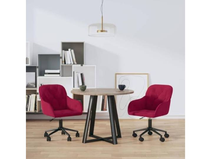 Xolmizyn Esszimmerstühle 2er Set Drehbar Samt Weinrot Höhenverstellbar Inklusive Rollen, 360 Grad drehbar, ergonomische Rückenlehne