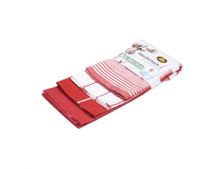 Gözze - Geschirrtuch-Set, 4-teilig, 100% Baumwoll-Jacquard-Stoff, hohe Materialdichte (200 g/m²), 50 x 70 cm - Rot