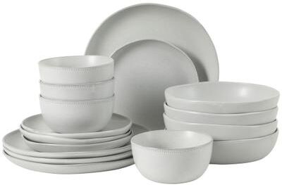 Gibson Elite Menlo Park 16-Piece Pottery Clay Stoneware Dinnerware Set - Reactive Glaze, Embossed, Service for 4