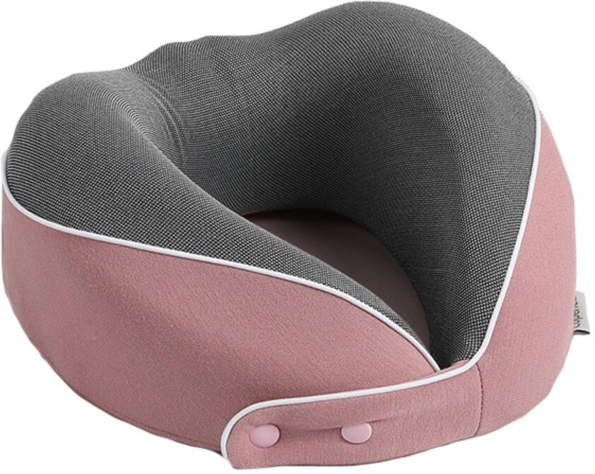 INF Memory-Schaum U-förmiges Nackenkissen – 3-Punkt-Ergonomie, abnehmbarer Reißverschlussbezug, atmungsaktiver magnetischer Rosa+Grau