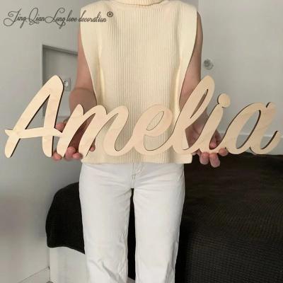 Uplifted Finds Personalized Script Wooden Name Sign grey 40 Cm Wide