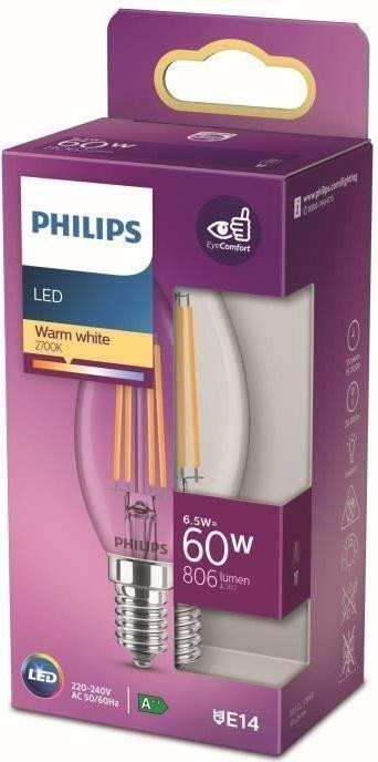 Philips LED-lamp E14 warm wit licht equivalent aan 60W helder glas