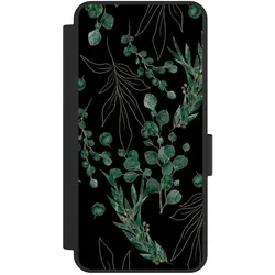 Nivocase Klapphülle für Samsung Galaxy S25 Edge Handyhülle aus Kunst Leder NIVOflip schwarz Blätter Natur (Samsung Galaxy S25 Edge), Smartphone Hülle, Schwarz