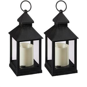 Relaxdays Laterne 10025432, schwarz, outdoor, Kunststoff, wetterfest, LED-Kerze, 23cm, 2 Stück