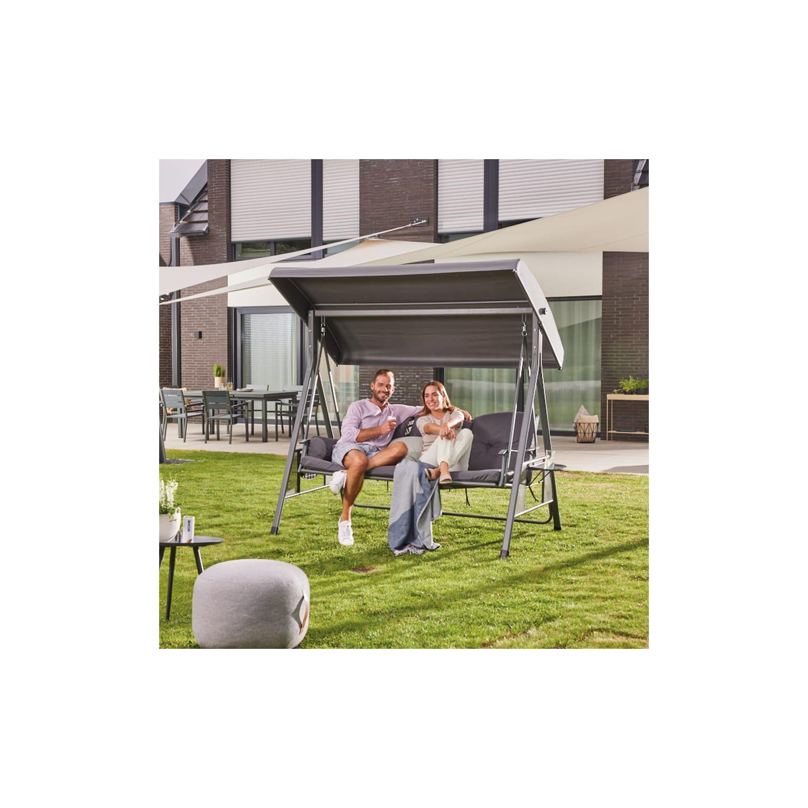 HOME DELUXE Hollywoodschaukel 3-Sitzer DESCANSO - 115 x 198 cm Grau
