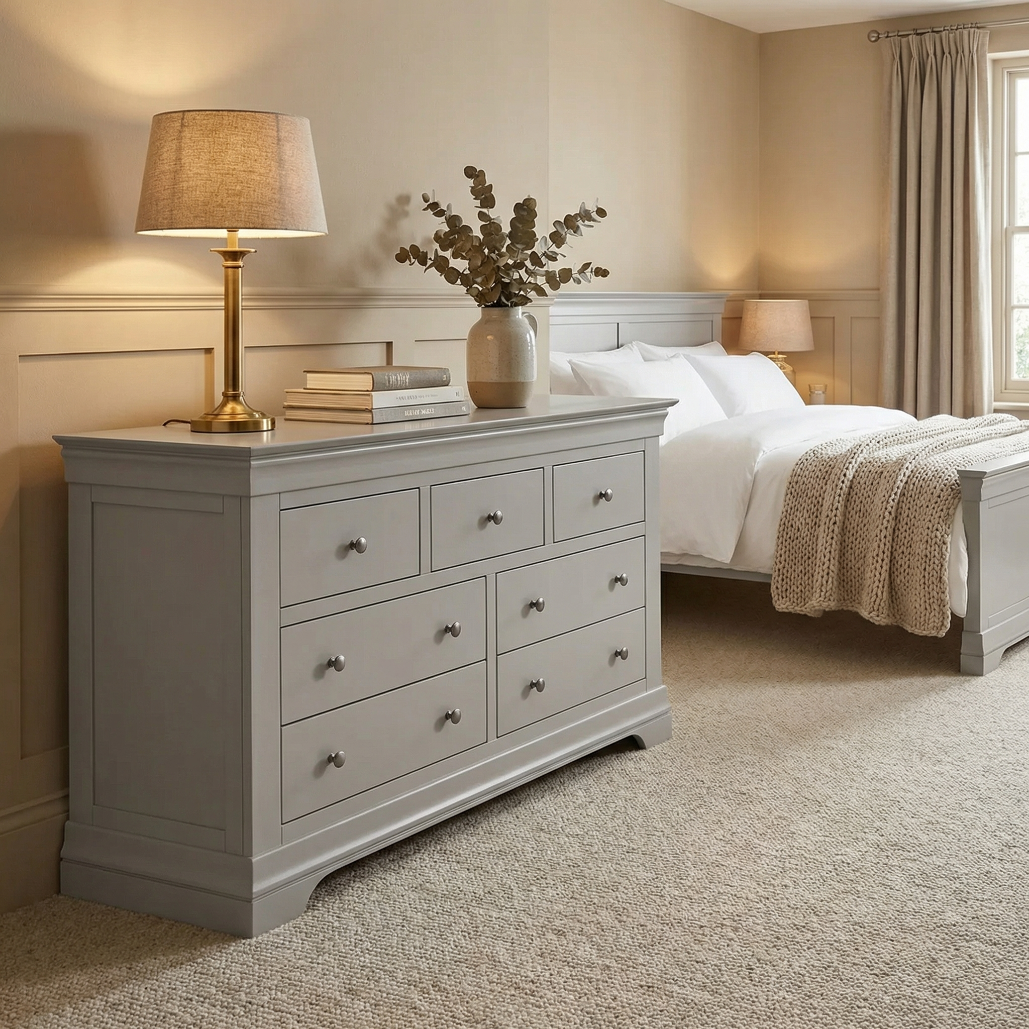 Chalbury 3 Over 4 Chest of Drawers in Pebble Grey