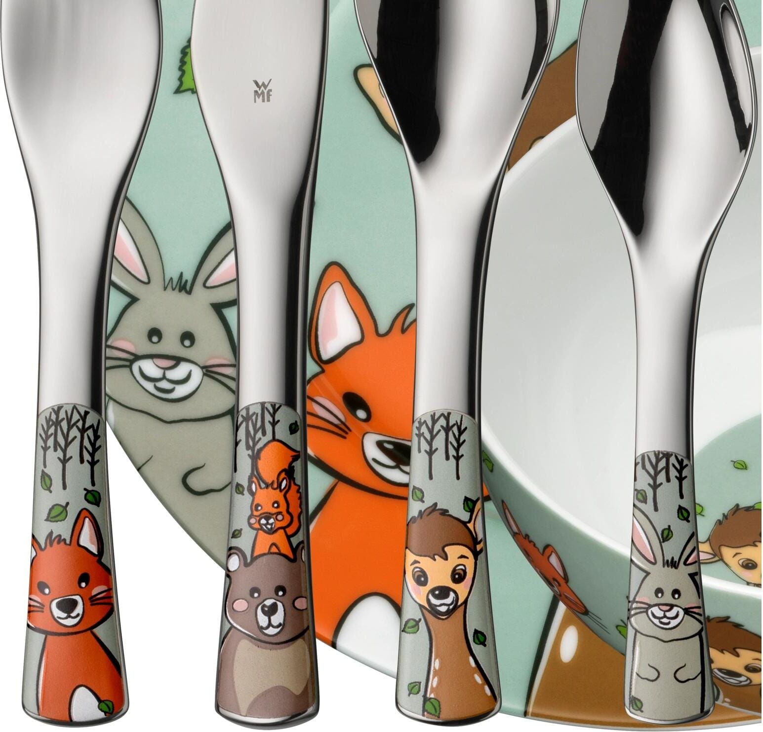 Kinderbesteck WMF "Forest Friends 4-teilig", Kinder, bunt (mehrfarbig, silberfarben), Edelstahl, Essbesteck-Sets Kinderbesteck mehrfarbig, silberfarben Einheitsgröße