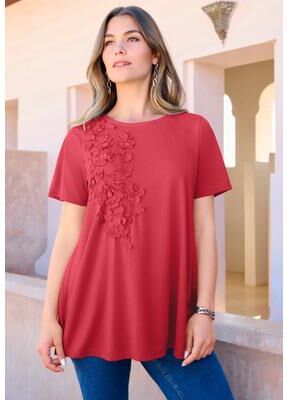 Plus Size Women's 3-D Appliqued Swing Tee by Roaman's in Antique Strawberry (Size 26/28)
