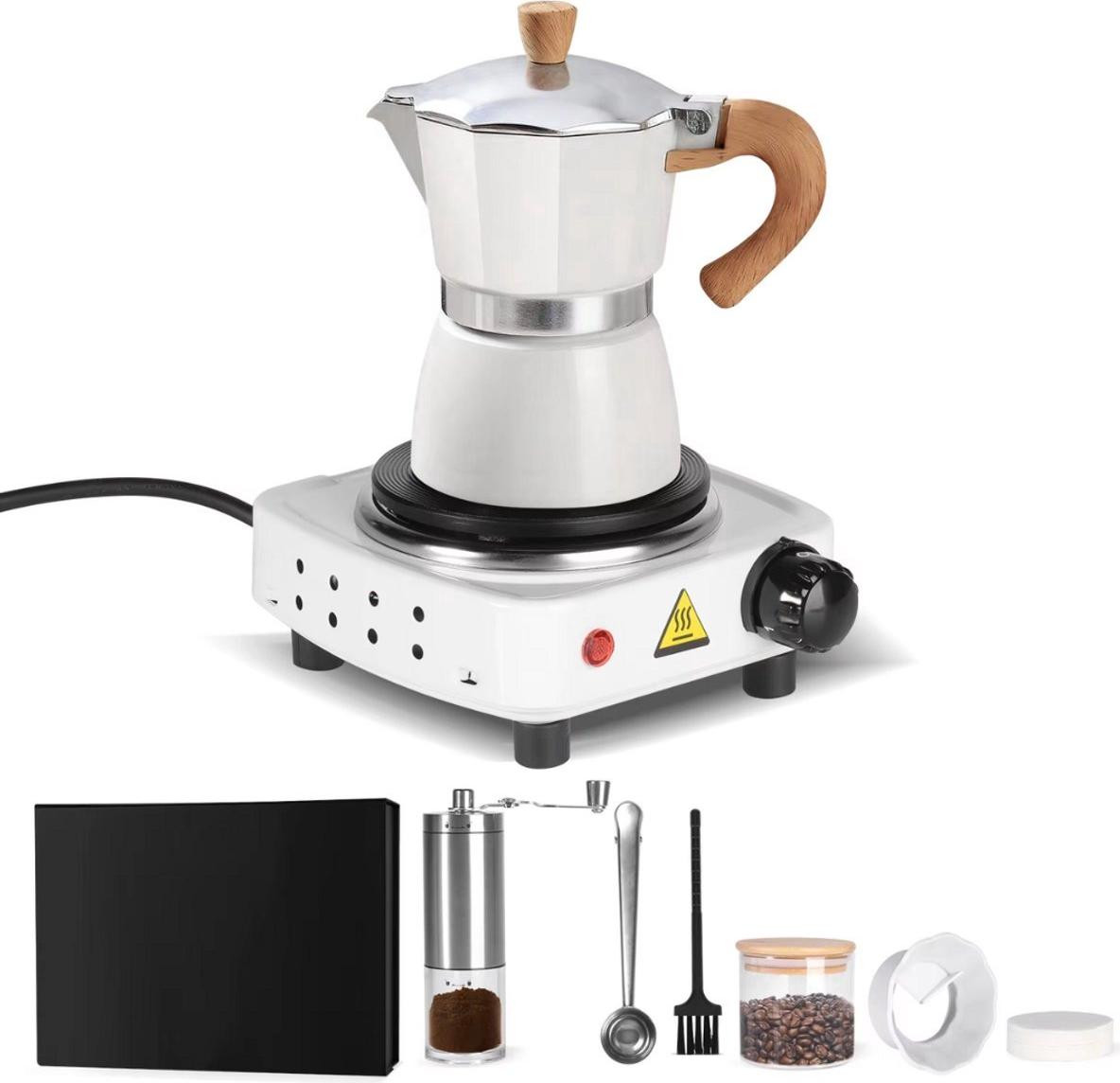 Happyment Espressokoker Tavien – Percolator set met koffiemolen – Wit