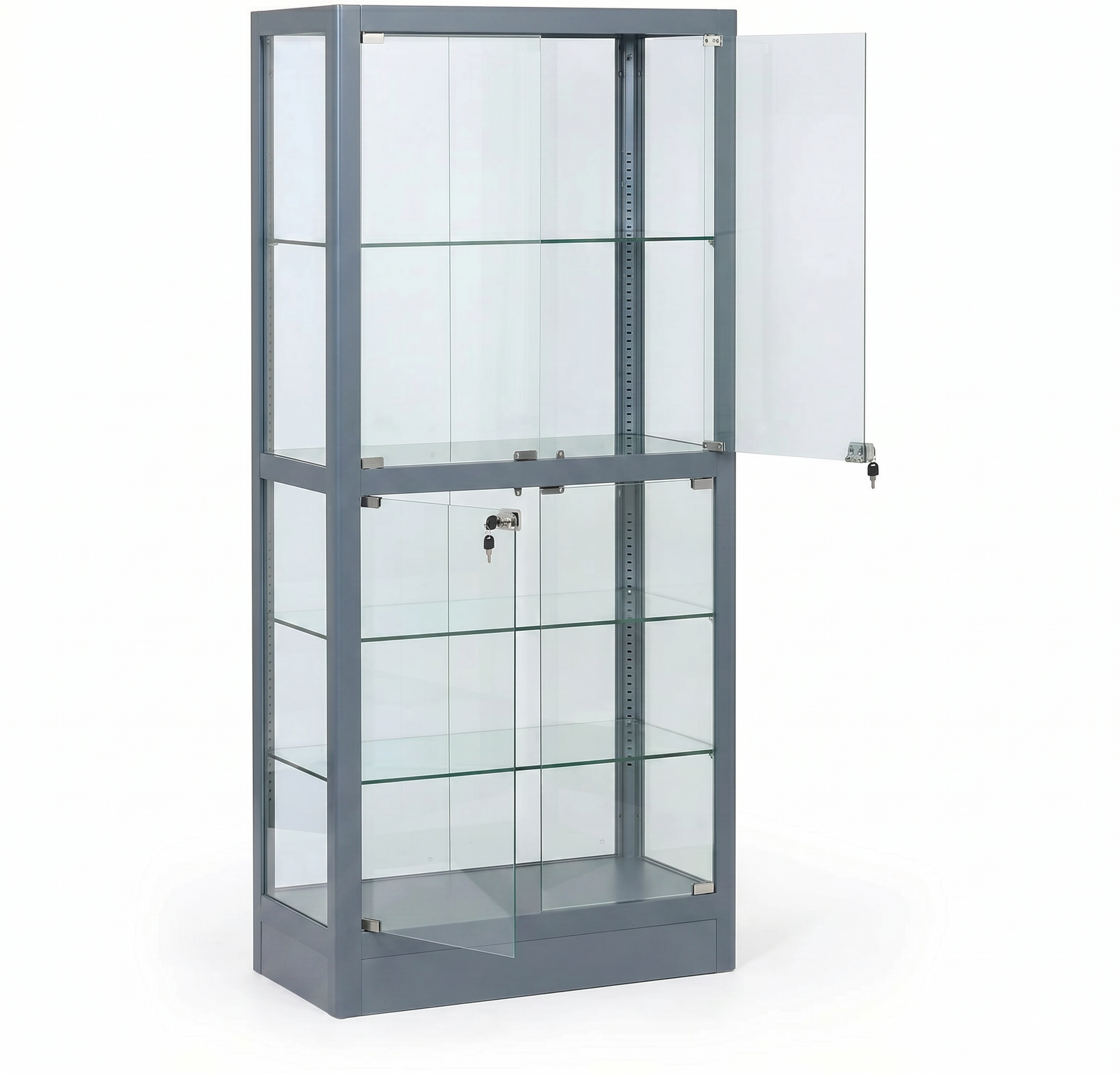 B2B Partner Glasvitrine, 1800 × 800 × 400 mm, grau