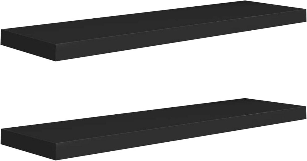 Set van 2 Zwarte Zwevende Wandplanken - MDF Wandrek