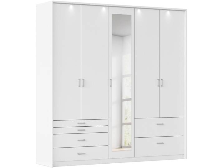 Drehtürenschrank, Holzwerkstoff, Weiß, 230×231×58 cm, Mit Schubkästen, Landhaus, Rauch
