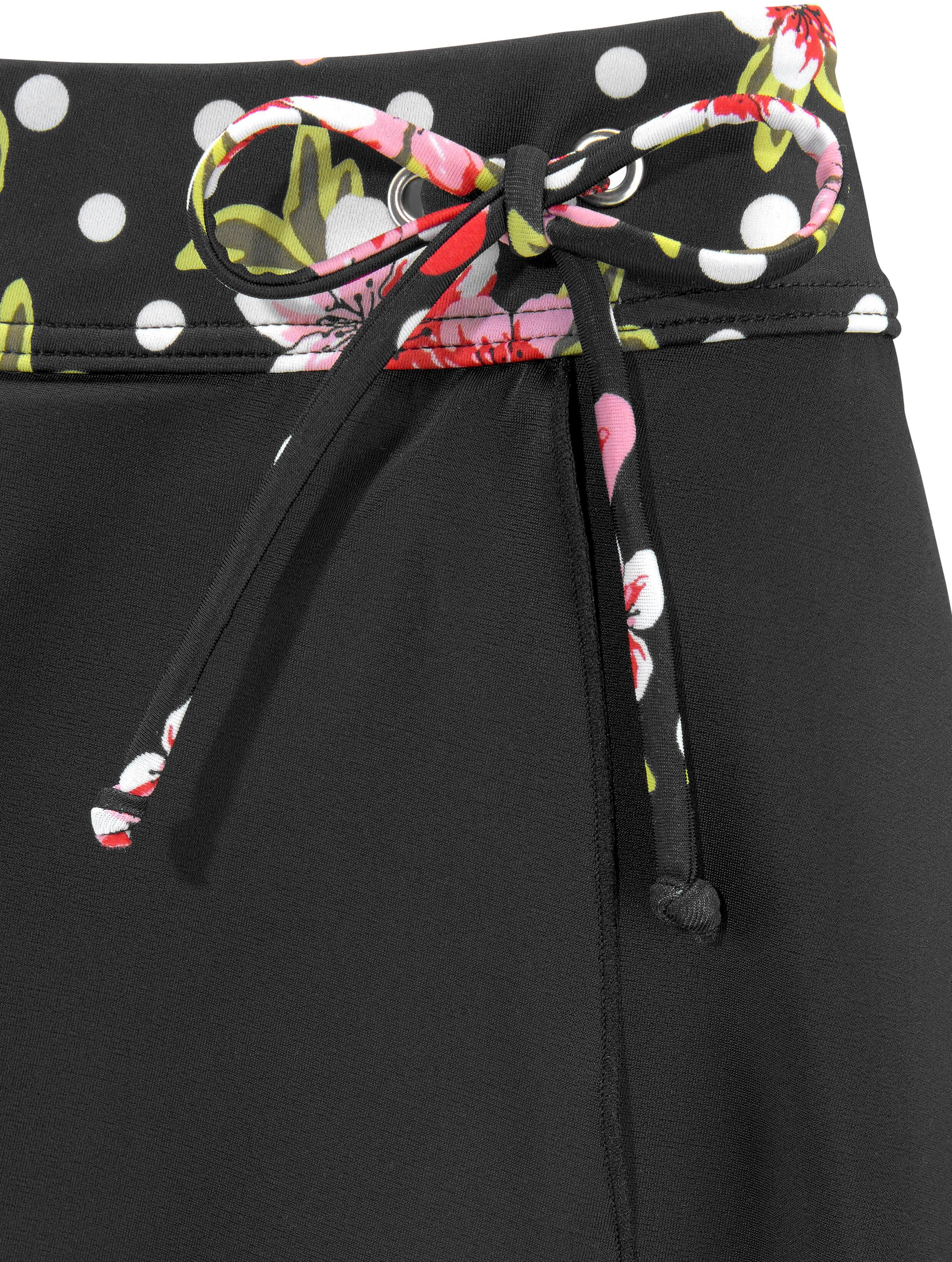Bade-Rock LASCANA, Damen, Gr. 36, N-Gr, schwarz (schwarz, bedruckt), Polyamid, floral, gepunktet, Badehosen Bade-Rock, mit integrierter Bikinihose schwarz, bedruckt 36, N-Gr