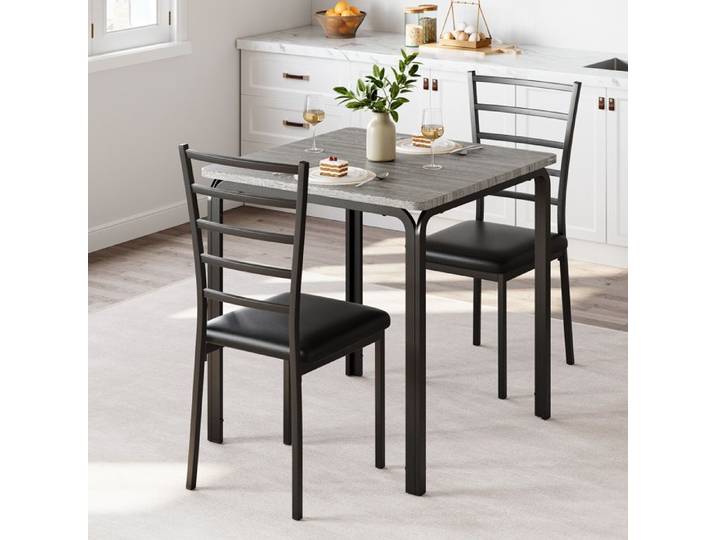 Ensemble table carrée et 2 chaises rembourrées – 2 personnes – gris – cuisine salle à manger studio