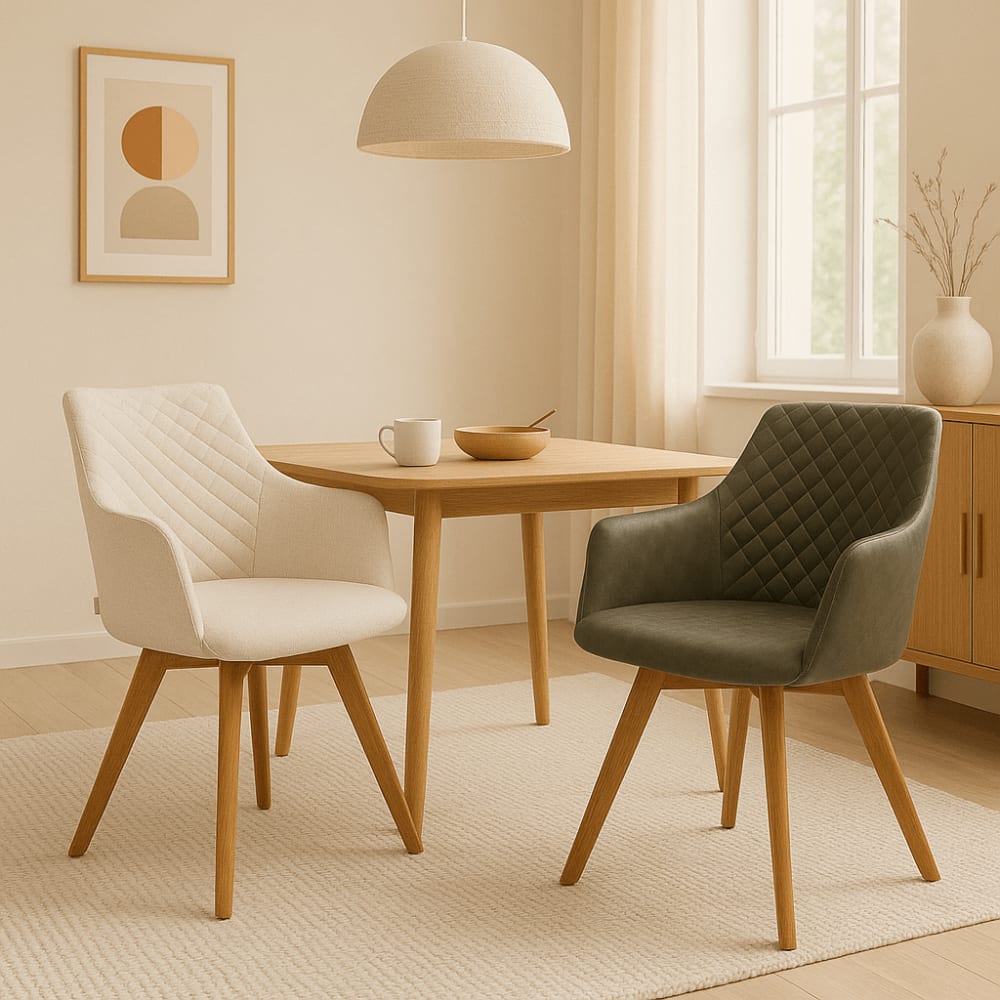 Kare Design Fauteuil de table pivotant crème et chêne Beige 51x81x60cm