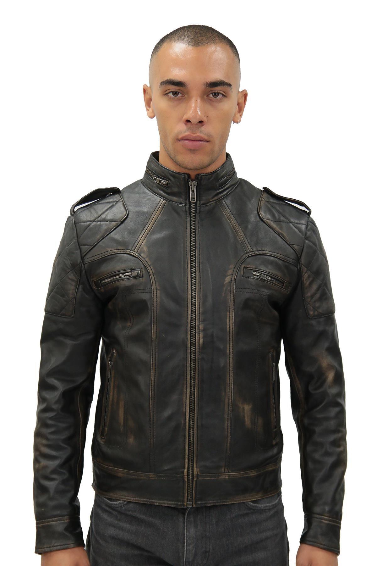 Heren vintage leren racefietsjack-Brooklyn