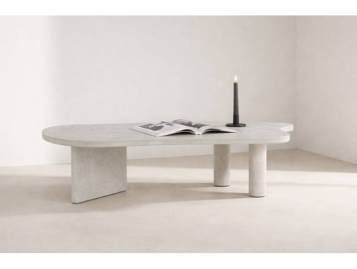 Couchtisch Adam - in Betonoptik Hellgrau mit asymmetrischem Design - Hellgrau - Luxusbetten24