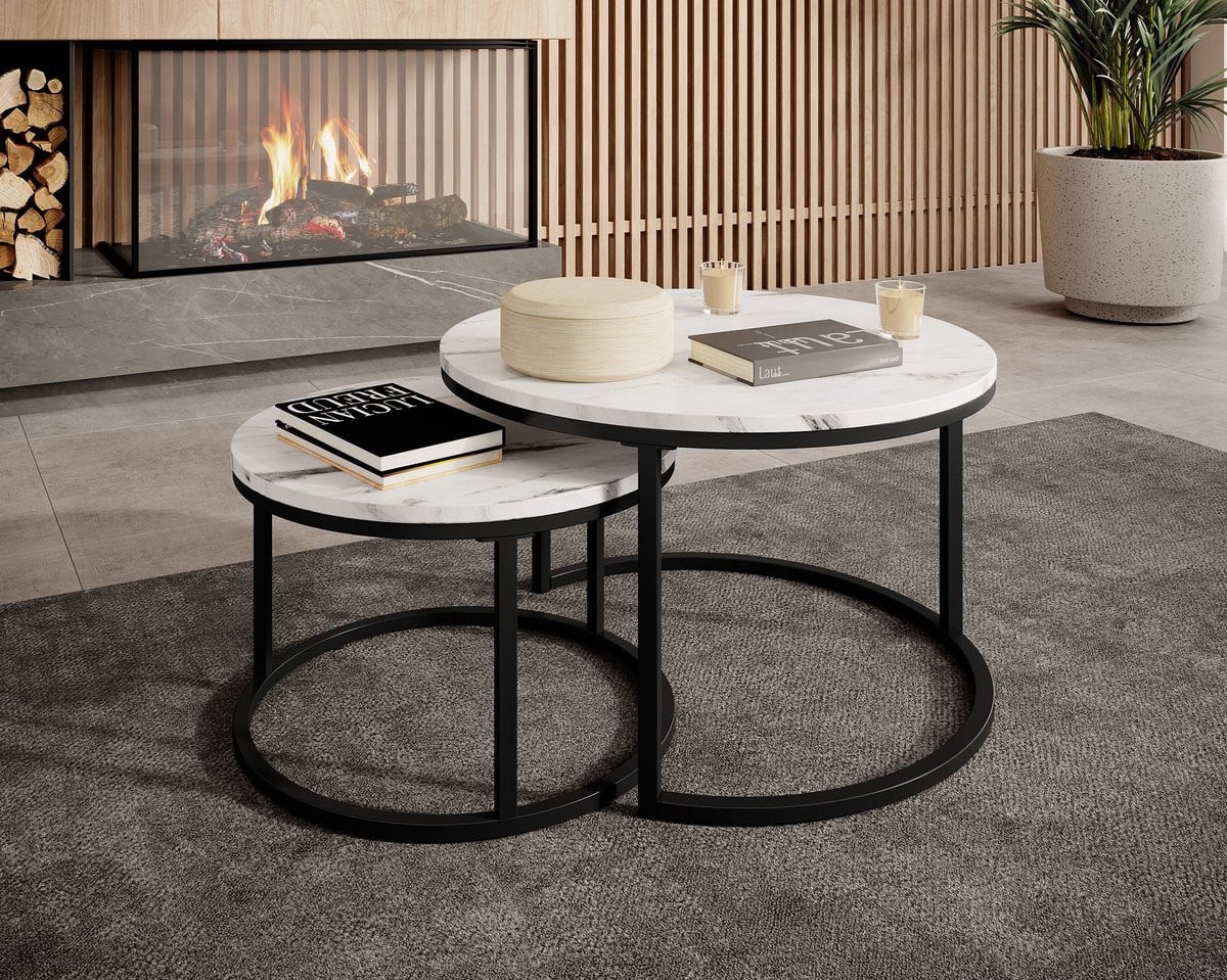 Meubella Salontafel Rica Wit marmerlook Set van 2