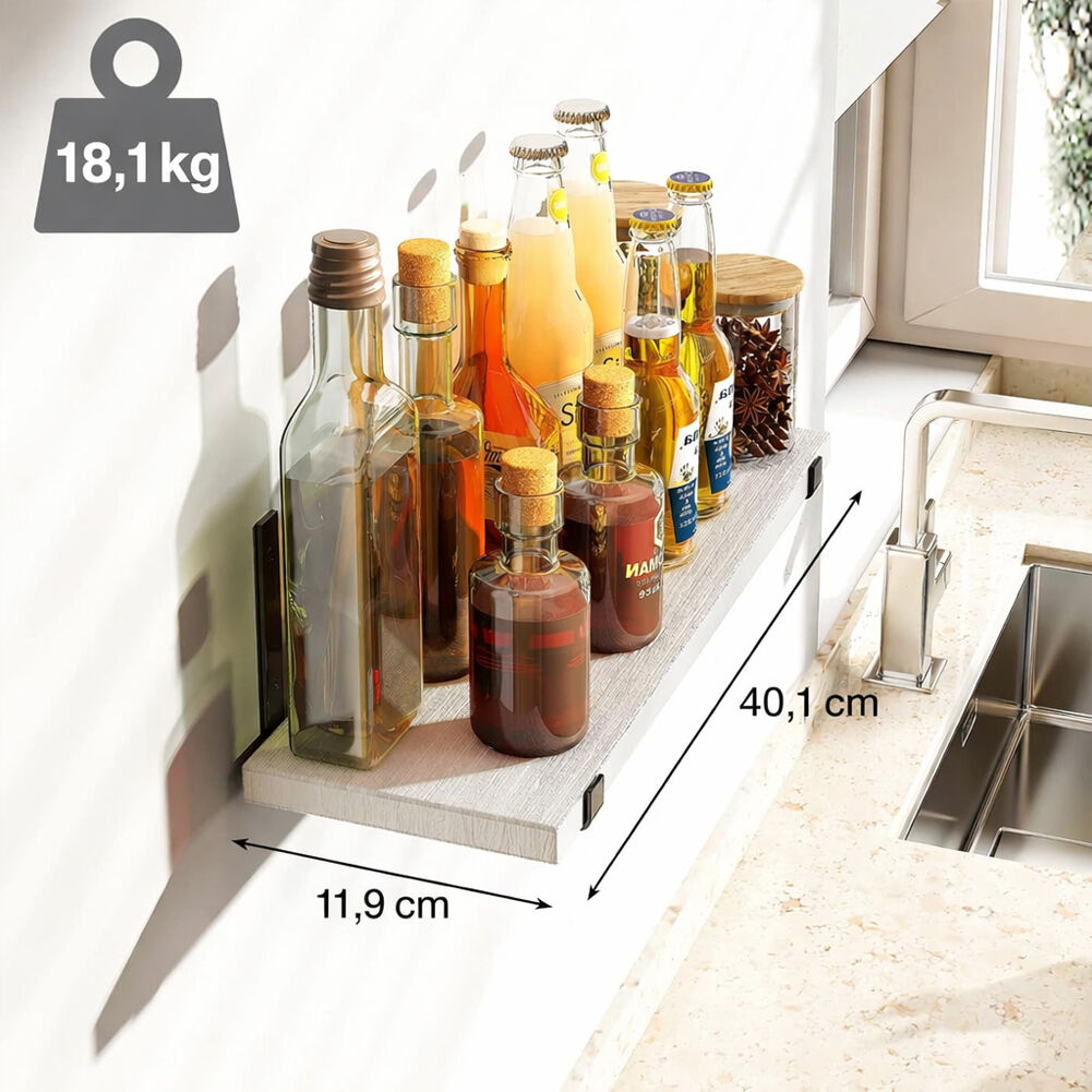 giordanoshop Set 5 Mensole da Parete 40x12x1,5 cm Scaffali da Muro con Staffe in Metallo Bianco...