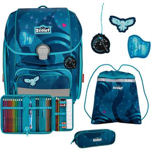 Scout Schulranzen Genius LED, Heaven, 4-teilig, höhenverstellbar, 1. - 4. Klasse, blau, für Mädchen