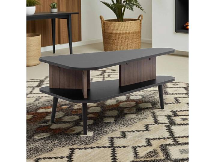 RAVIO Couchtisch Pinelli 100cm lang im Retro-Stil Oval Tisch mit Metallfüßen Sofatisch Moderner Tisch