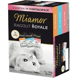 Miamor Ragout Royale in Jelly 12x100g Beutel Multipack Katzennassfutter Pute, Lachs & Kalb