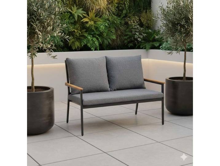 Siena Garden Liguria Diningsofa Aluminium/Gardino-Geflecht/Polyester Dunkelgrau Hellgrau