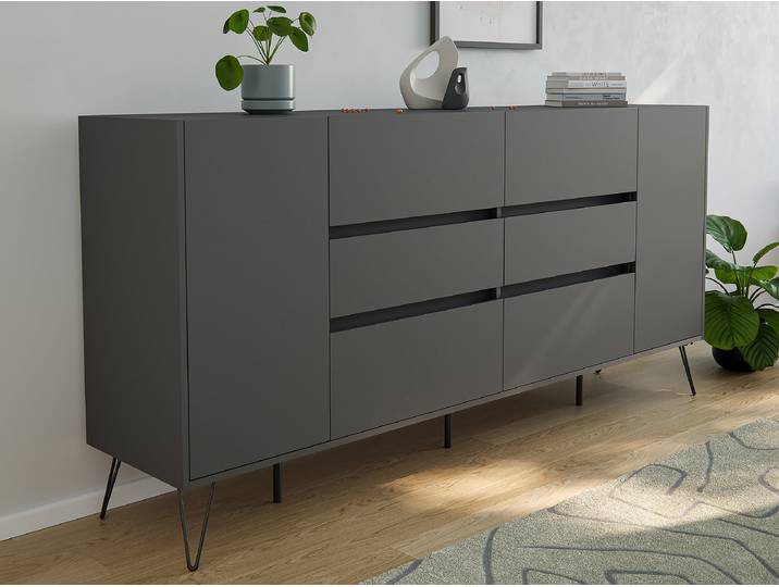 Enfilade Industrial avec porte & tiroirs 199 x 94cm Gris/Graphite
