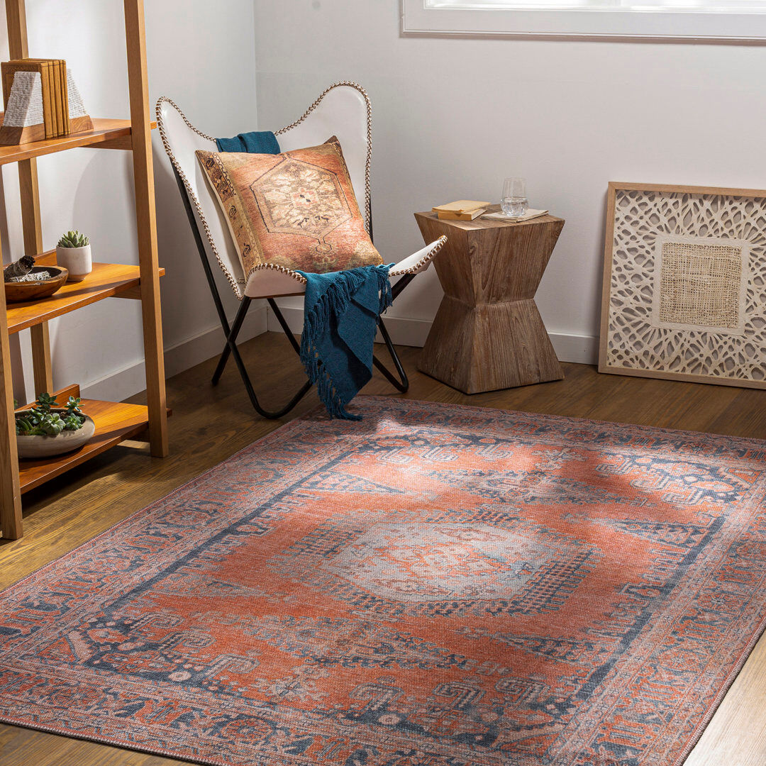 Livabliss Colin Machine Washable Traditionnal Boho Area Rug Tan;Blue Rectangle 160 x 220cm