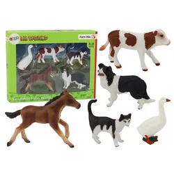 Ländliche Tiere Figuren-Set 5-teilig Pferd Kuh Katze Gans Hund