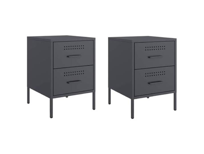Heofavd Nachttisch 2er Set Anthrazit 36x39x50,5 cm Stahl 2 Schubladen