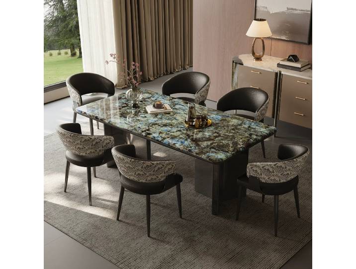 Table à manger rectangulaire en pierre supercristalline de style italien, luxe léger, avec 6 chaises, mobilier