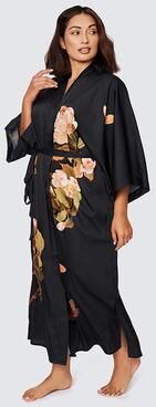 KIM + ONO Peony & Butterfly Plus Size Floral Kimono Robe - Long - black / plus size