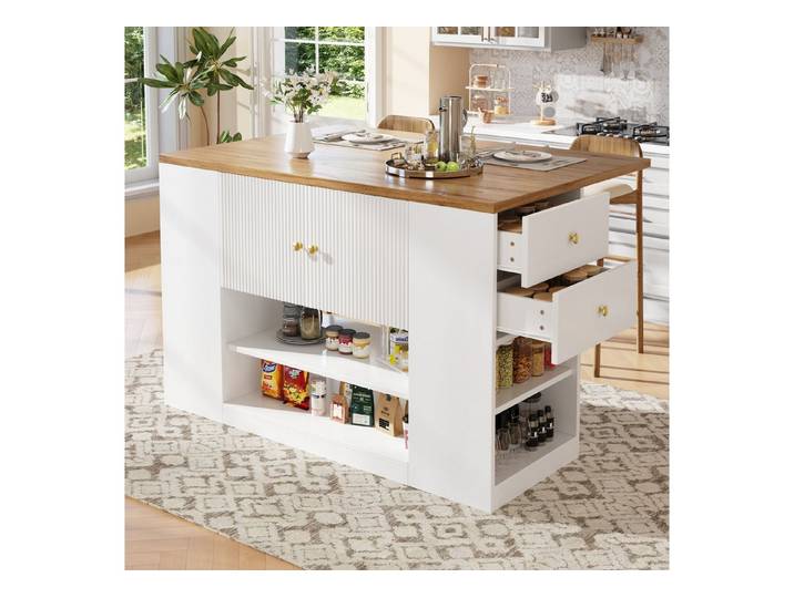 Odikalo Kücheninsel Küchenschrank Buffetschrank Esszimmerschrank Sideboard Schublade Regal, (Moderne Kücheninsel, Küchenschränke, Sideboards, Küchenzeilen mit Schubladen und Regalen, Geschirrschränke für Küche und Esszimmer, Weiß / Schwarz)