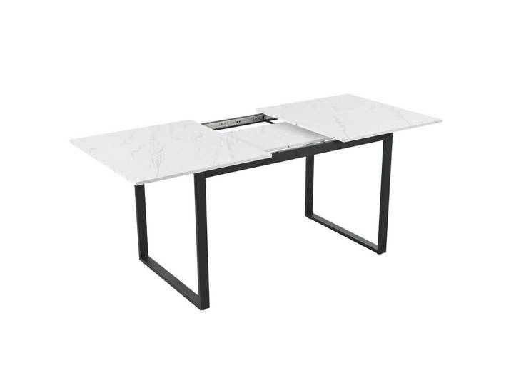 Redom Esstisch, MDF mit Marmoroptik & Metallgestell, ausziehbar 140/180/80/75 cm, Weiß, 80x75x140 cm, Esszimmer, Esstische