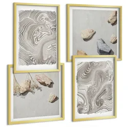 BILDER SET 4er Set - 50x50 cm & 40x60 cm Goldrahmen - Moderne abstrakte Formen