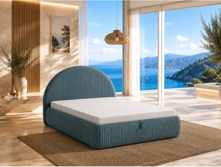 Best For Home TEDI Bett 90x200 mit Bonell-Federkernmatratze, ohne Topper Modernes Polsterbett mit weichem Cordbezug, gerundetem Kopfteil, integriertem Bettkasten und Bonell-Federkernmatratze.