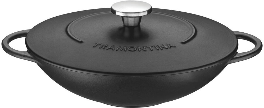 Tramontina Trento Cast Iron Wok with Lid Black 32cm W