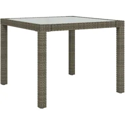 vidaXL Gartentisch 90x90x75 cm Gehärtetes Glas Poly Rattan Grau