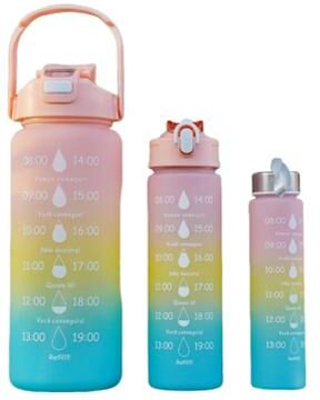 Uplift Essentials 3 Piece Nesting Motivational Water Bottle Set pink Yellow Green