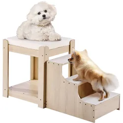 VEVOR Etagenbett für Haustiere mit Treppe, Fenstersitz für Hunde/Katzen, mehrstufiges Bett, Hundebettschläfer, Lounge-Sitzplattform mit Schaumstoffkissen, Haustierbettcouch 120x50x65cm (Beige)