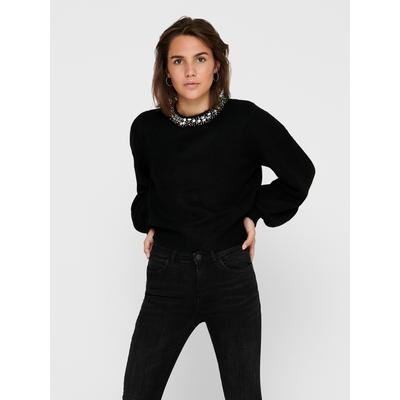 Strickpullover ONLY "ONLELSA L/S PULLOVER KNT NOOS", Damen, Gr. XL, schwarz, Strick, Obermaterial: 70% Polyacryl, 28% Polyester, 2% Elasthan, unifarben, regular fit hüftlang, Rundhals, Rippbündchen, Pullover Strickpullover, Materialmix, regular fit