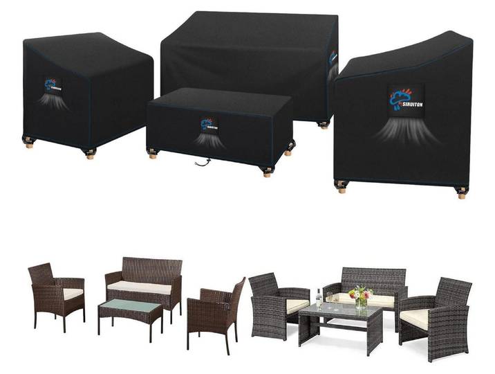 Gartenmöbel Abdeckung 4-teiliges Set, wasserdicht 420D Oxford, UV-Schutz, robust, winterfest