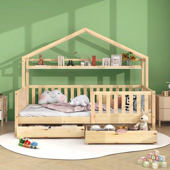 Famanu Massives Kinderbett 90x200 cm mit Stauraum und Lattenrost - Natur