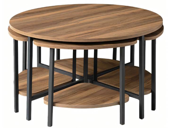 JVmoebel Couchtisch Brauner Holztisch mit modernem Design und stabiler Konstruktion (Packung, MaßeCouchtisch, Maße4x Beistelltische), Made in Europe